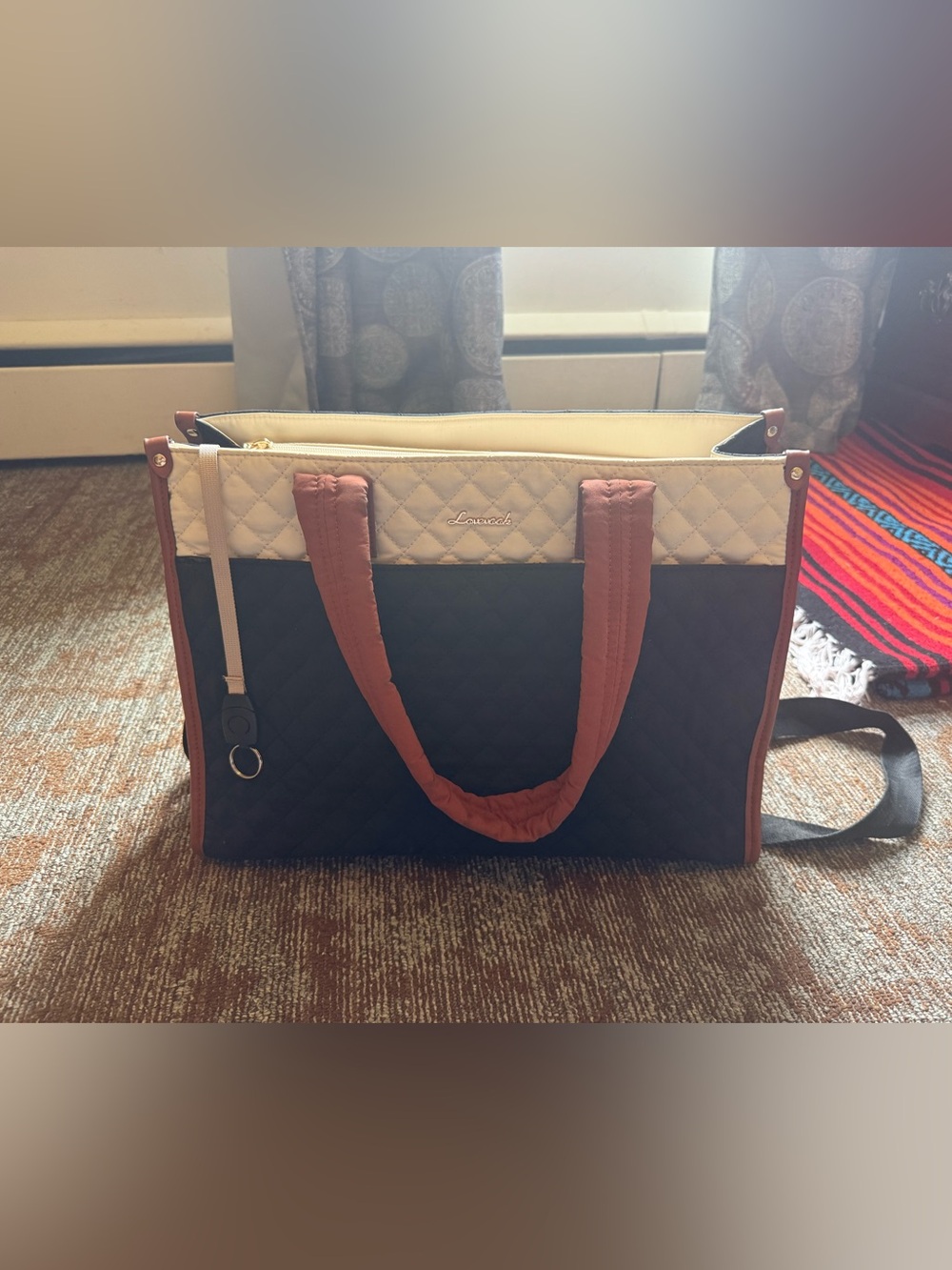 LOVEVOOK - Quilted Black and Cream Tote Bag